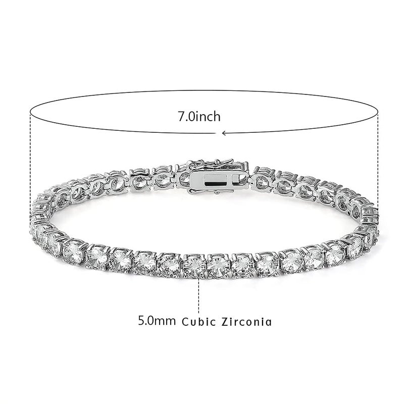 MDFUN 18k White Gold Plated 5.0 Cubic Zirconia Tennis Bracelet 7.5 inch for Men and Women - Image 2